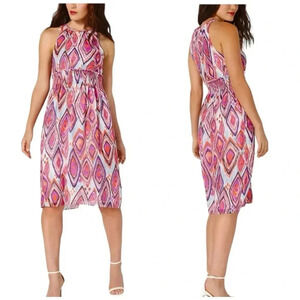 TRINA‎ TURK Midi Dress sz 8 Multicolor Sunset Sleeveless Chiffon Smocked Waist